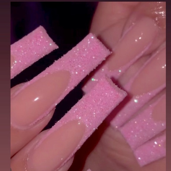 French Tip Pink Glitter Press on Nails - Picture 1 of 3